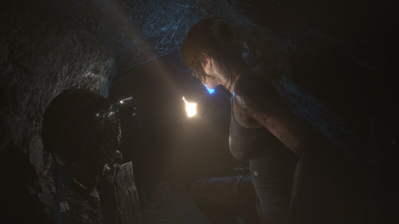 Lara Croft in Cave — Black, Dark, Tense, Night, 3d Render