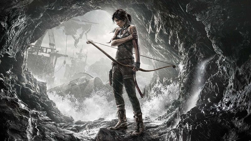 Lara Croft in Cave — Black, Dramatic, Digital Art