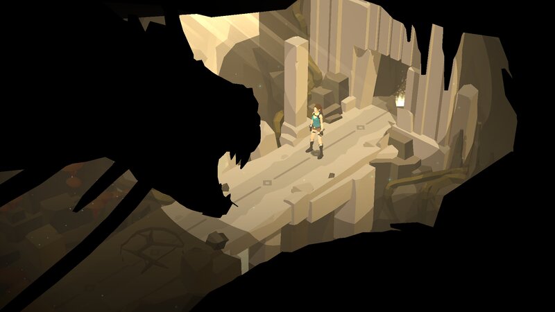 Lara Croft in Cave — Brown, Dramatic, Digital Art, Statue