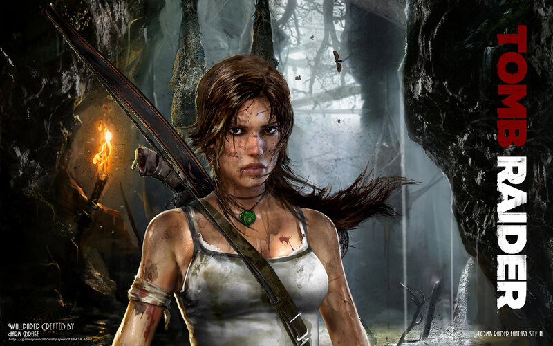 Lara Croft in Cave — Brown, Dramatic, Digital Art