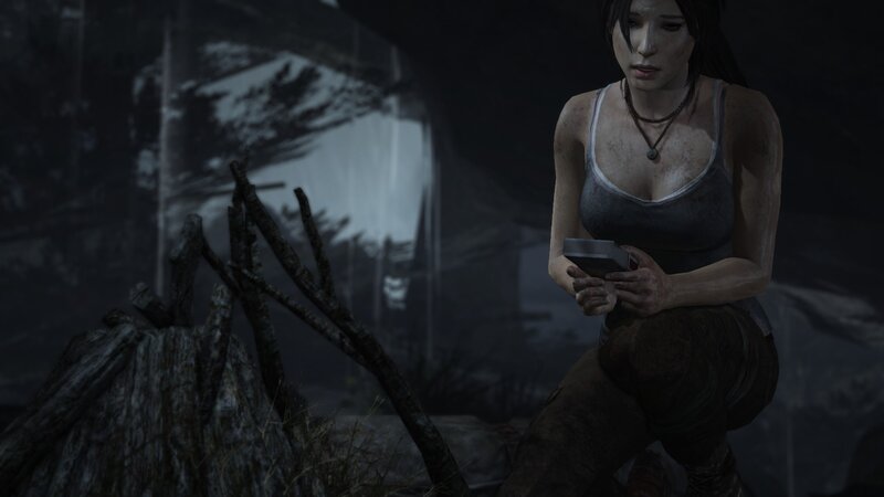 Lara Croft in Cave — Gray, Dark, Tense