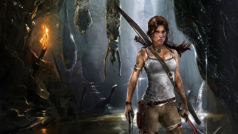 Lara Croft in Cave — Gray
