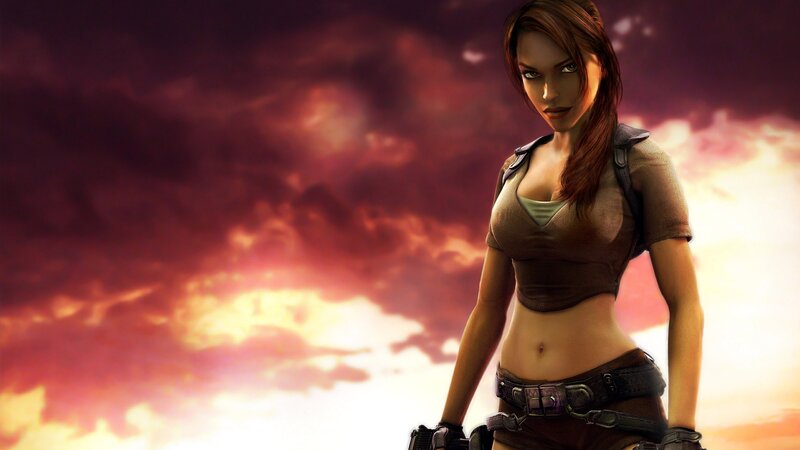 Lara Croft in dramatic sky