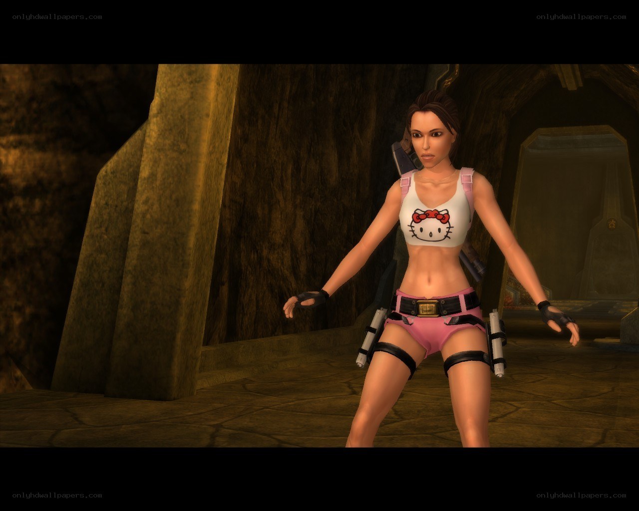 Lara Croft in Hello Kitty outfit