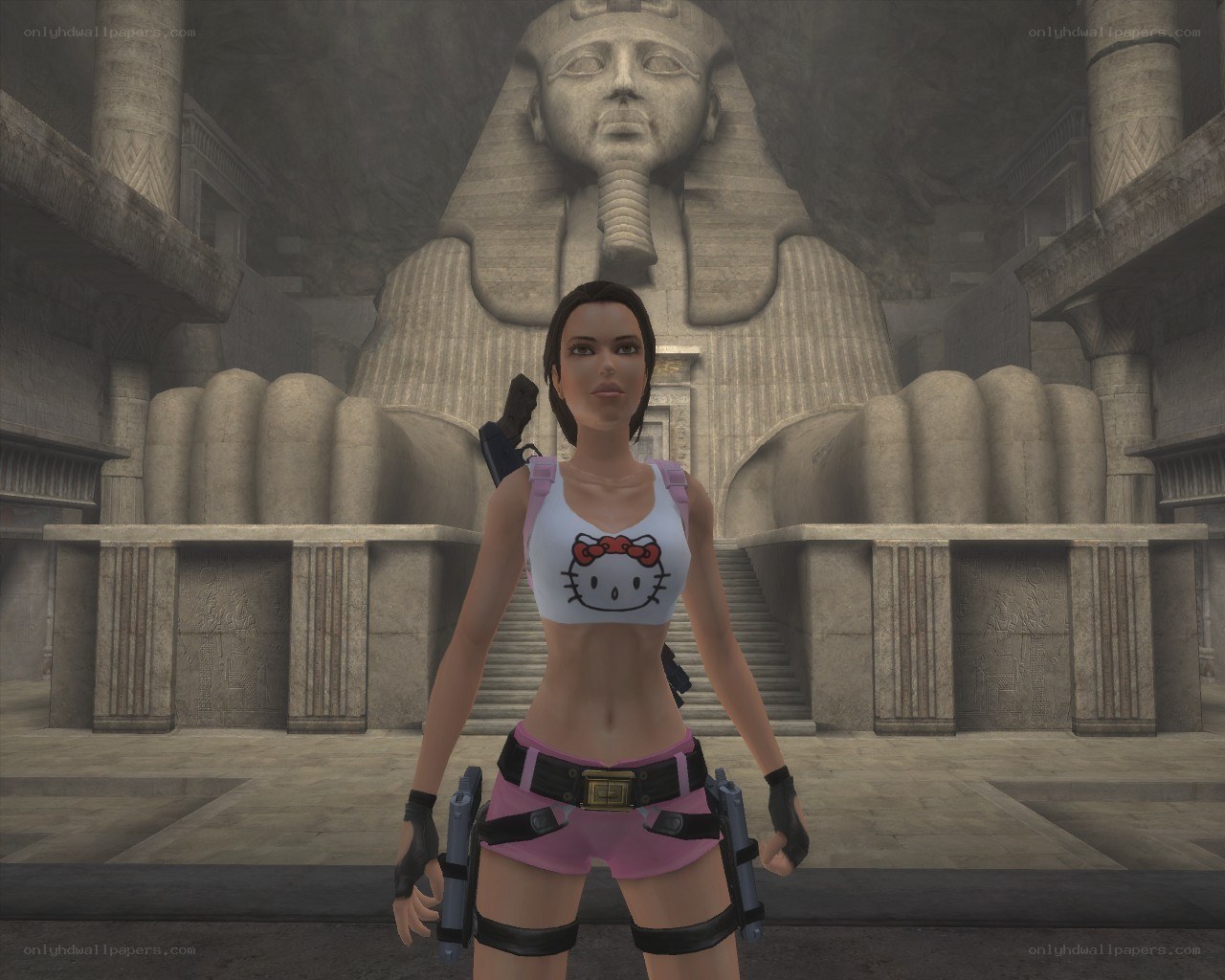 Lara Croft in Hello Kitty top