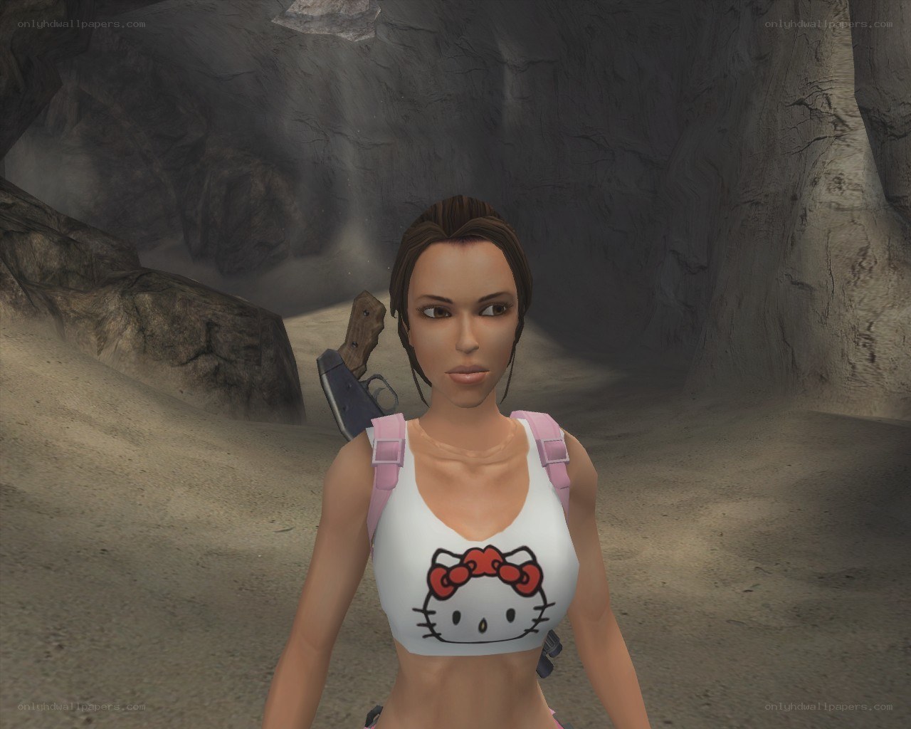 Lara Croft in Hello Kitty top