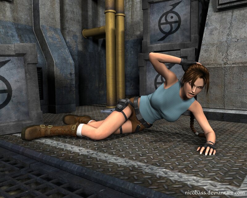 Lara Croft in industrial setting