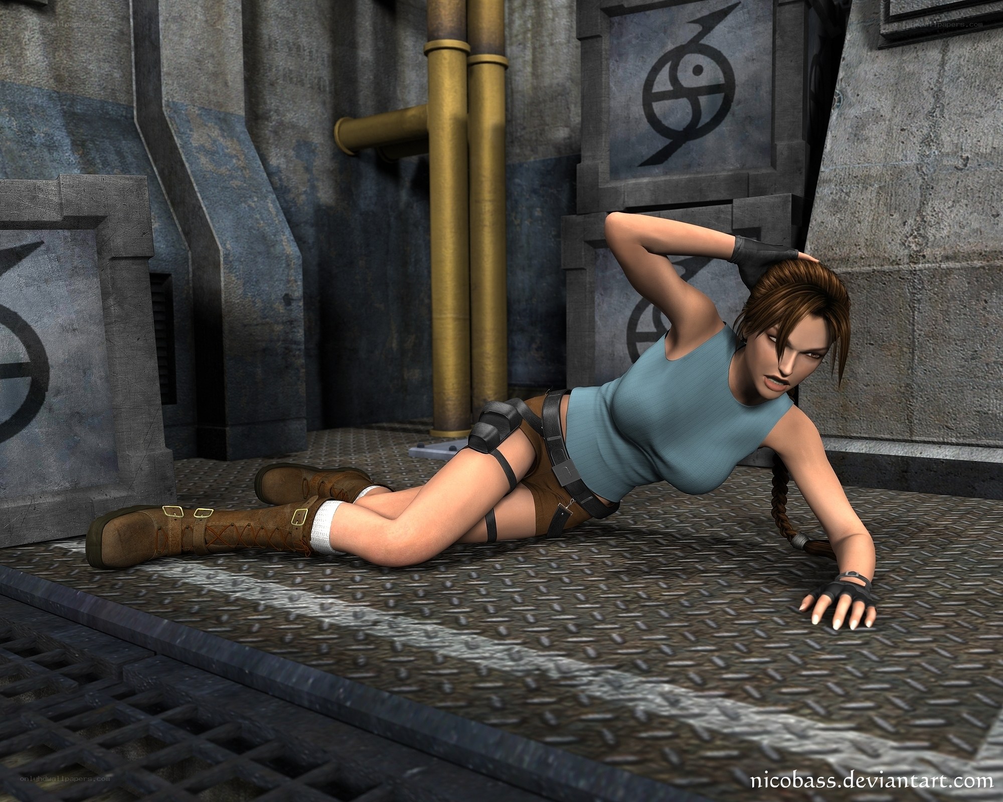 Lara Croft in industrial setting