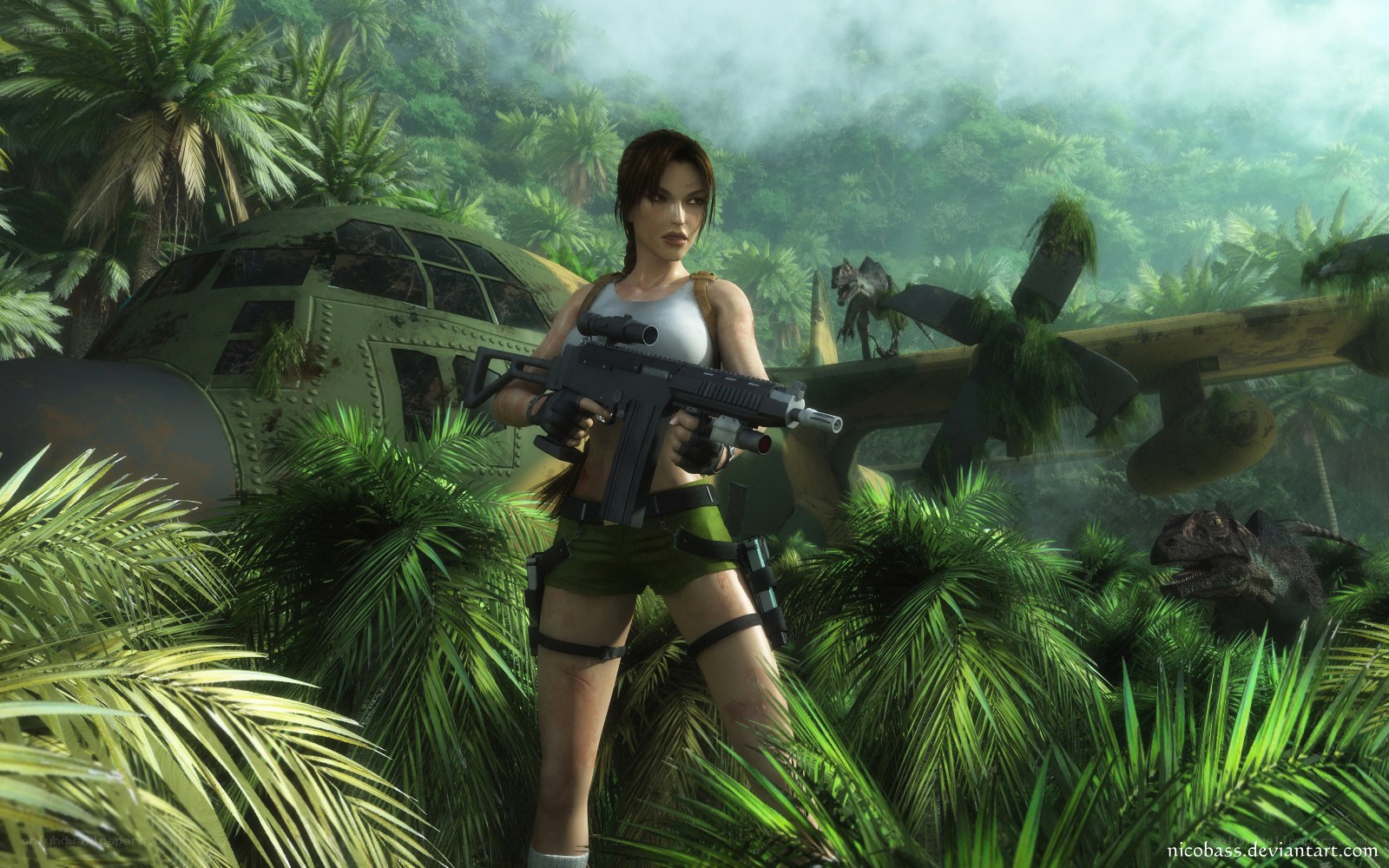 Lara Croft in jungle combat