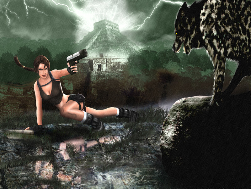Lara Croft in jungle confrontation