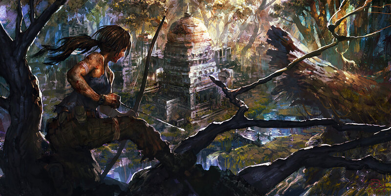 Lara Croft in Jungle — Green, Dramatic, Afternoon, Digital Art