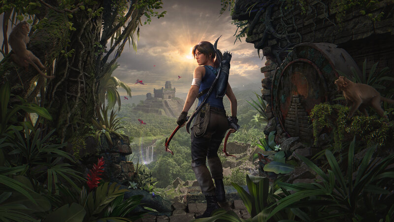 Lara Croft in Jungle — Green, Dramatic, Sunset, Digital Art