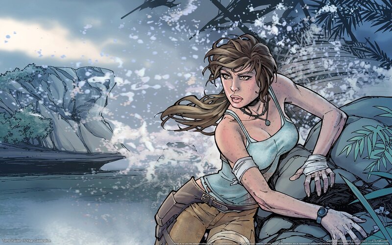 Lara Croft in jungle waters