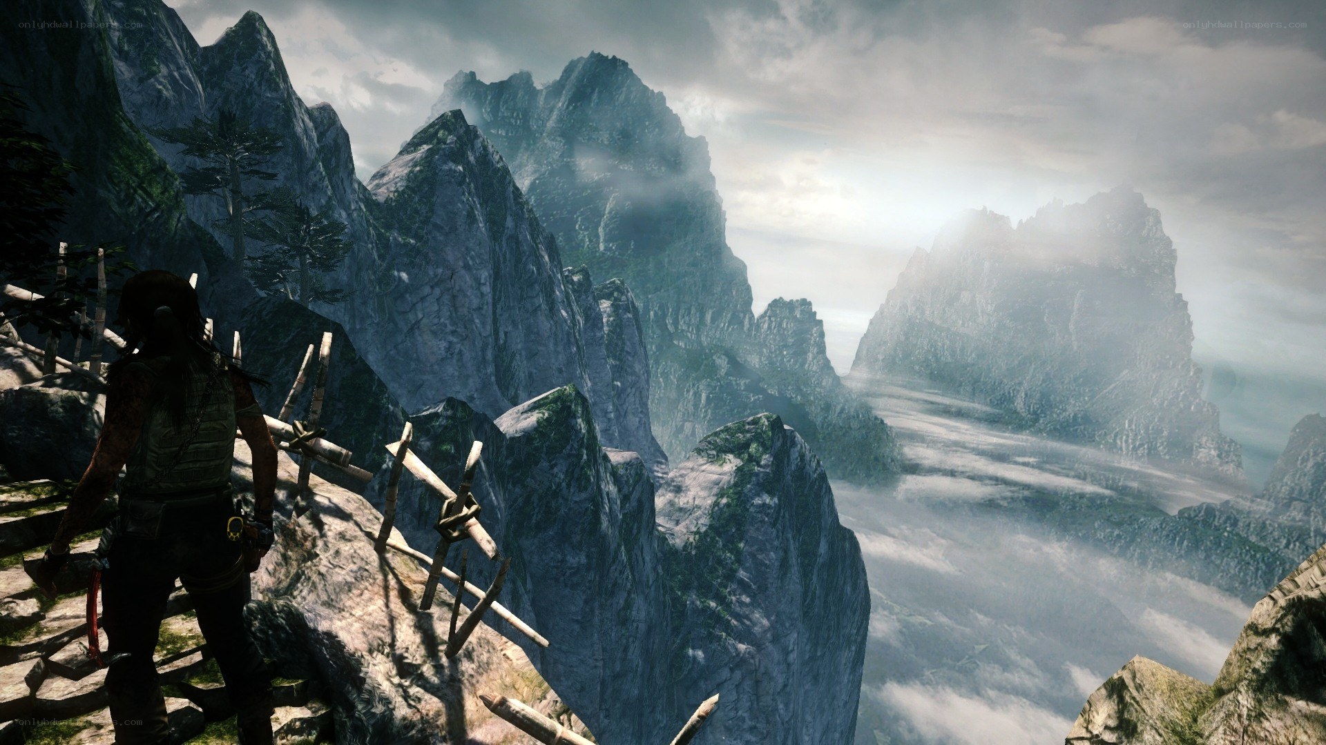 Lara Croft in mountainous landscape