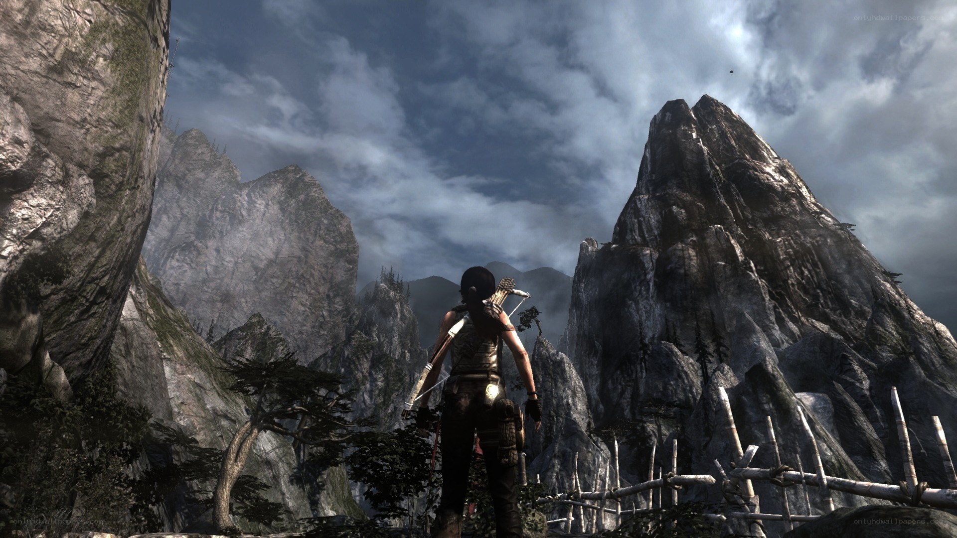 Lara Croft in mountainous terrain