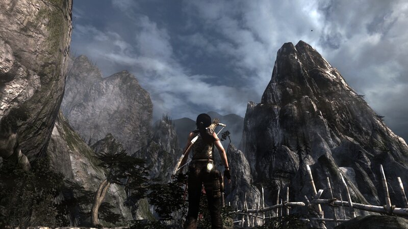 Lara Croft in Mountains — Gray, Dramatic