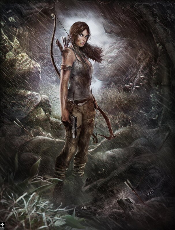 Lara Croft in Rain — Brown, Dramatic