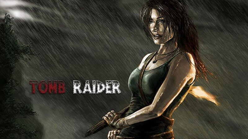 Lara Croft in Rain — Gray, Dramatic, Night