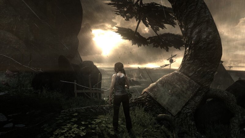 Lara Croft in Rain — Gray, Dramatic, Sunset, 3d Render, Tree