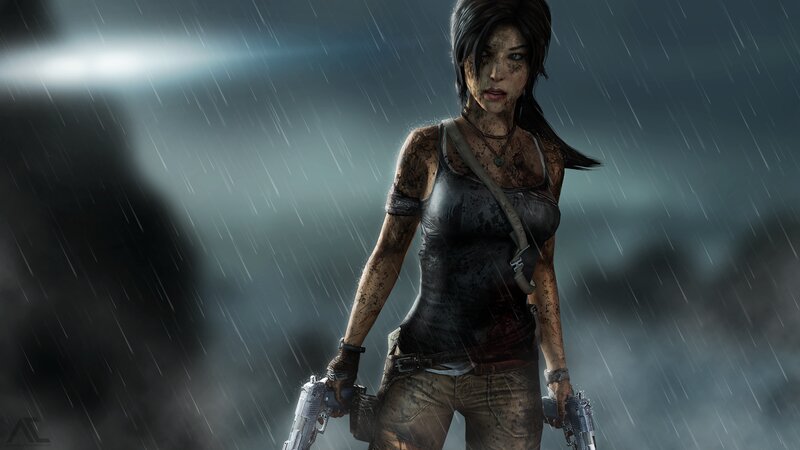 Lara Croft in Rain — Gray