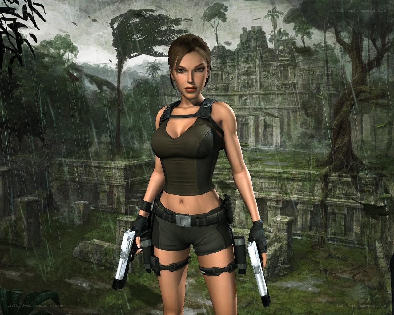 Lara Croft in rainforest ruins