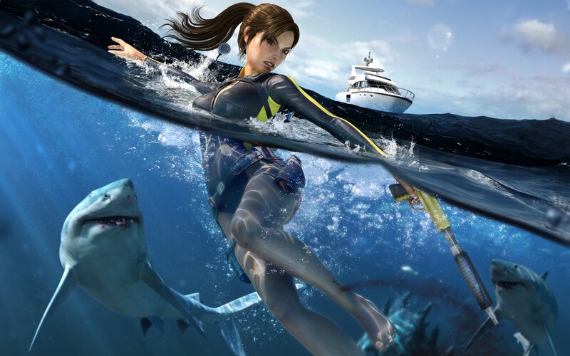 Lara Croft in shark-infested waters