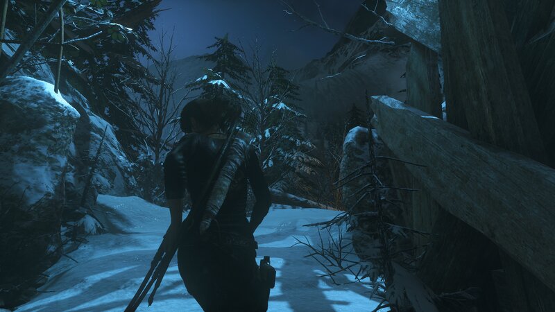Lara Croft in Snow — Blue, Dark, Tense
