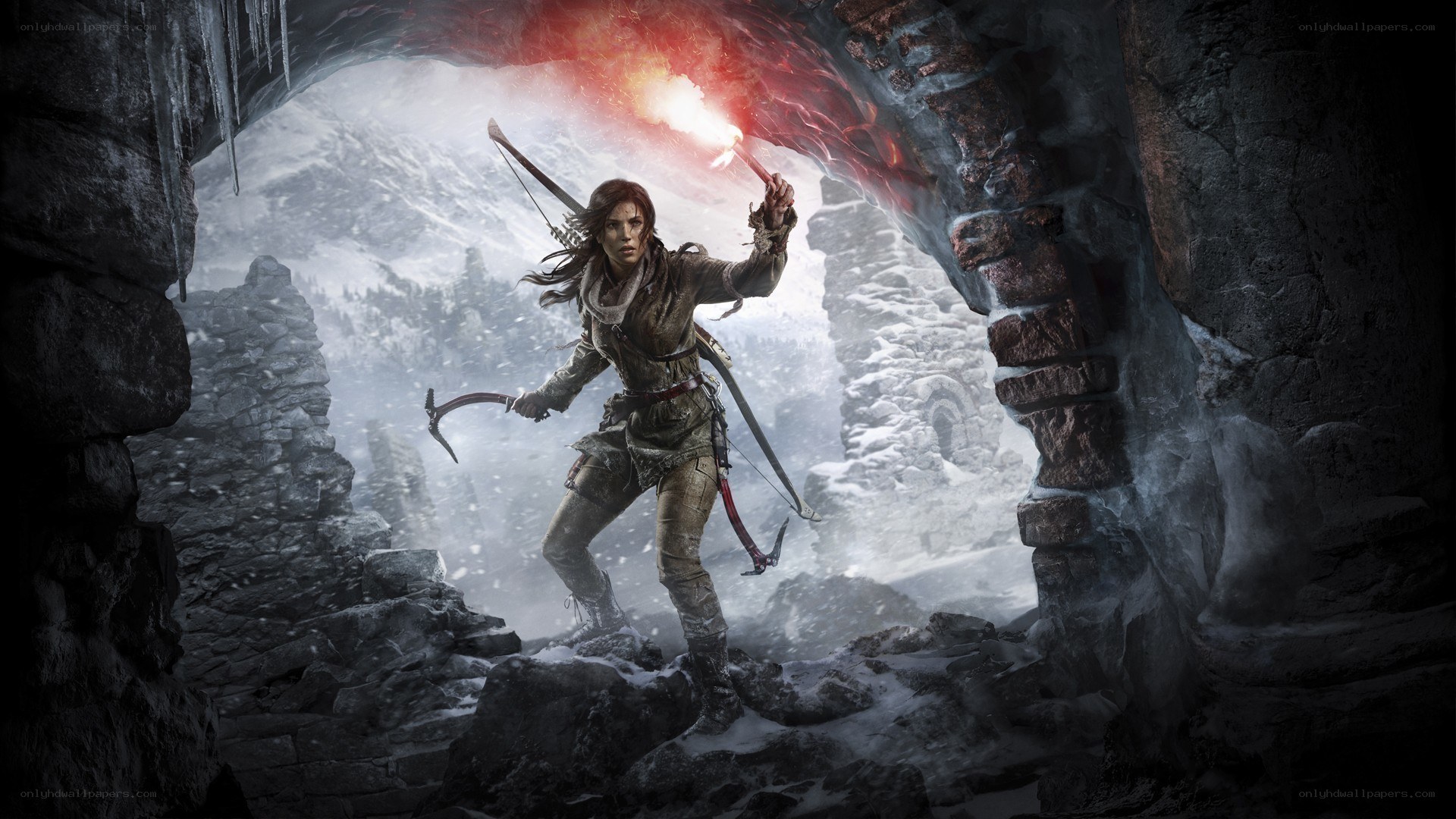 Lara Croft in snowy cave