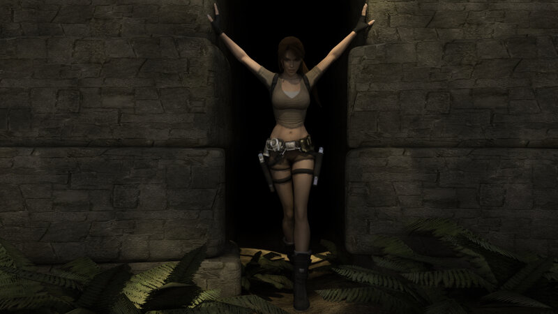 Lara Croft in Stone Corridor