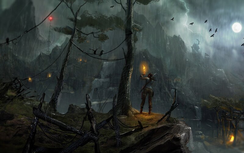Lara Croft in Storm — Gray, Dramatic, Tense, Night