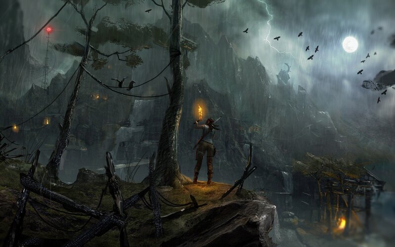 Lara Croft in Storm — Gray, Dramatic