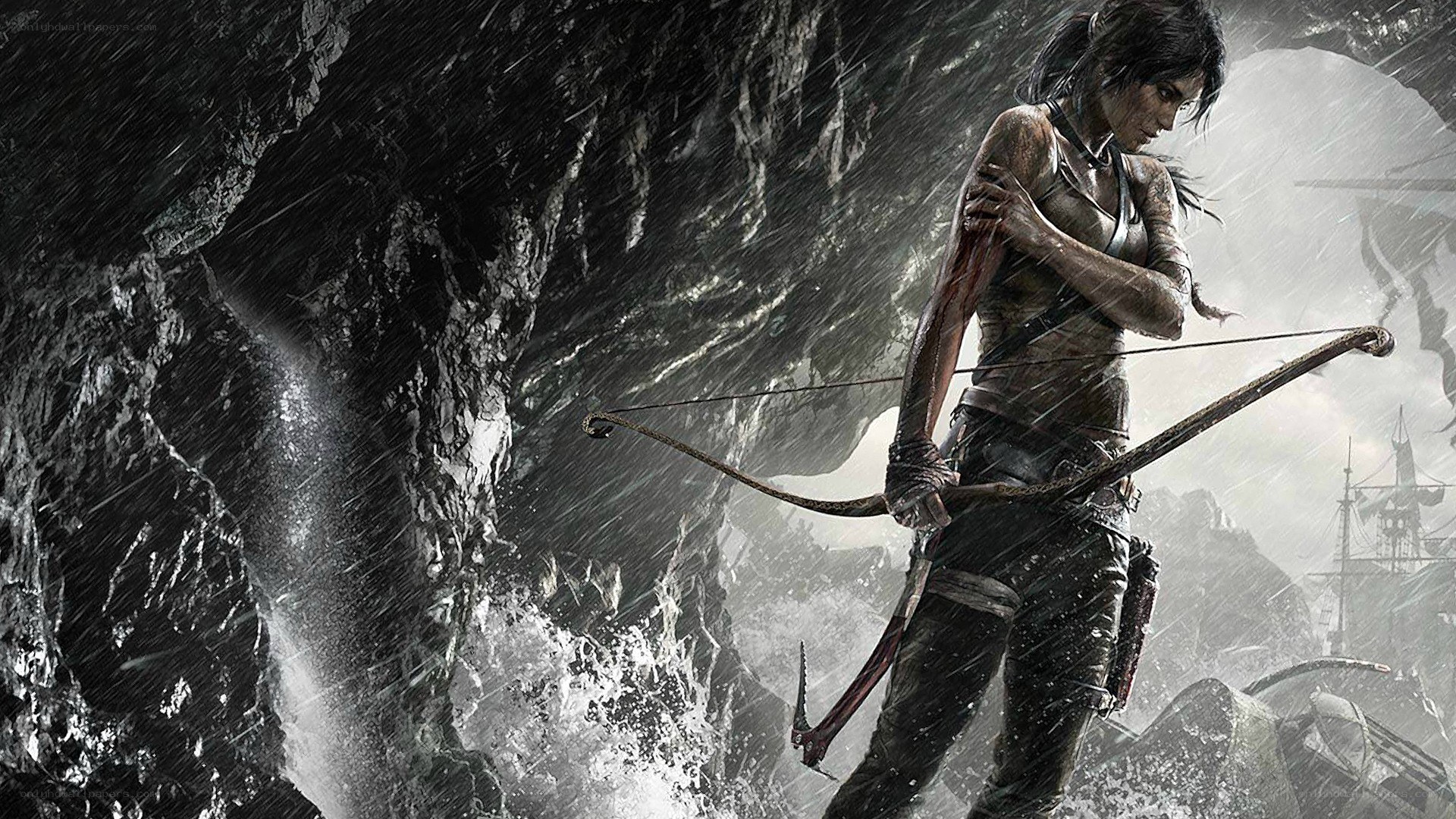 Lara Croft in stormy cave