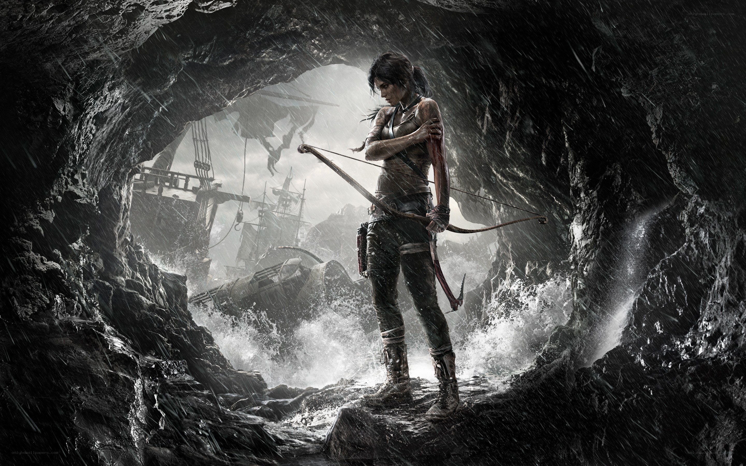 Lara Croft in stormy cave