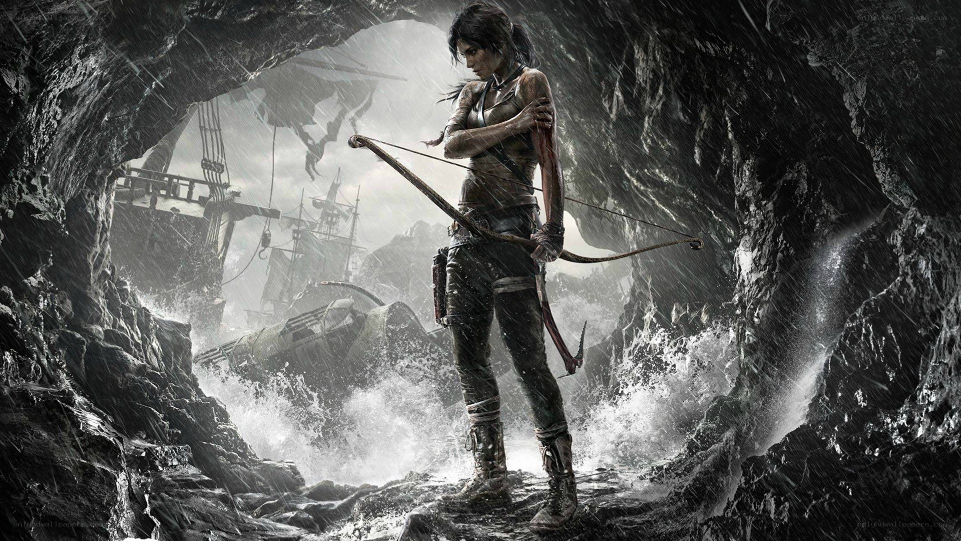 Lara Croft in stormy cave