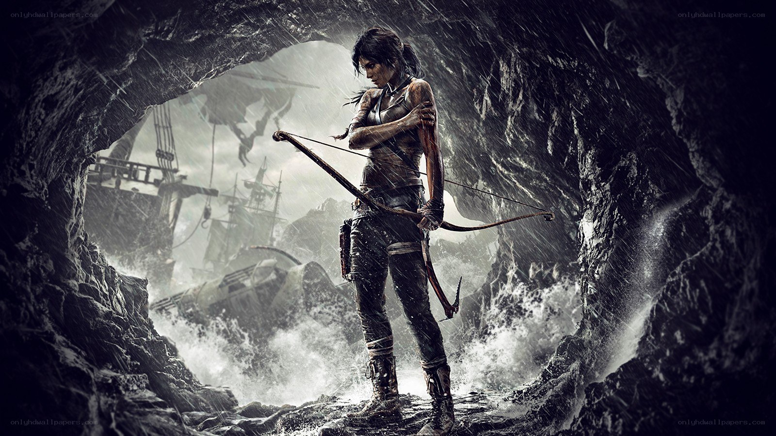 Lara Croft in stormy cave