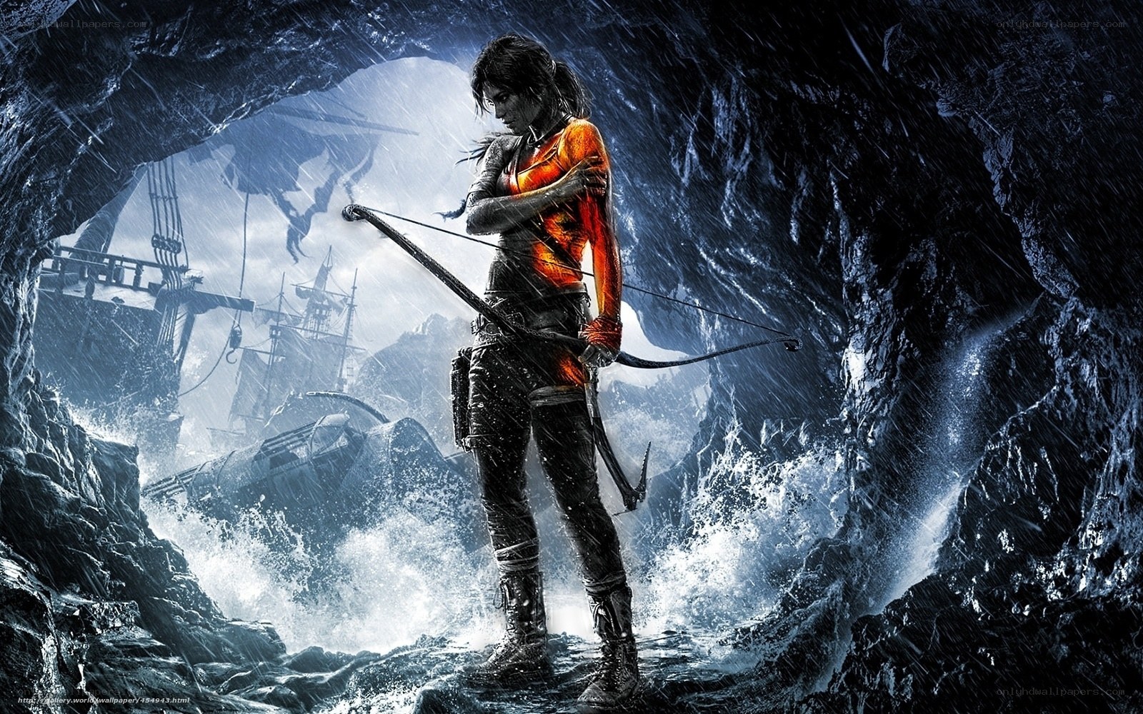 Lara Croft in stormy cave