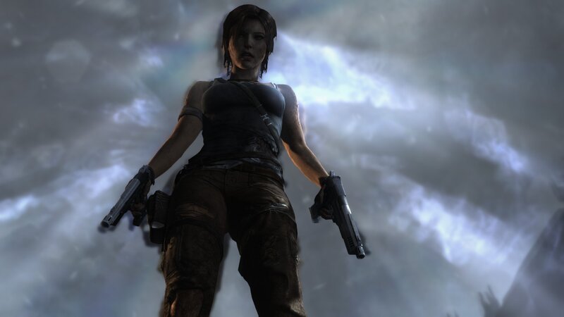 Lara Croft in stormy environment