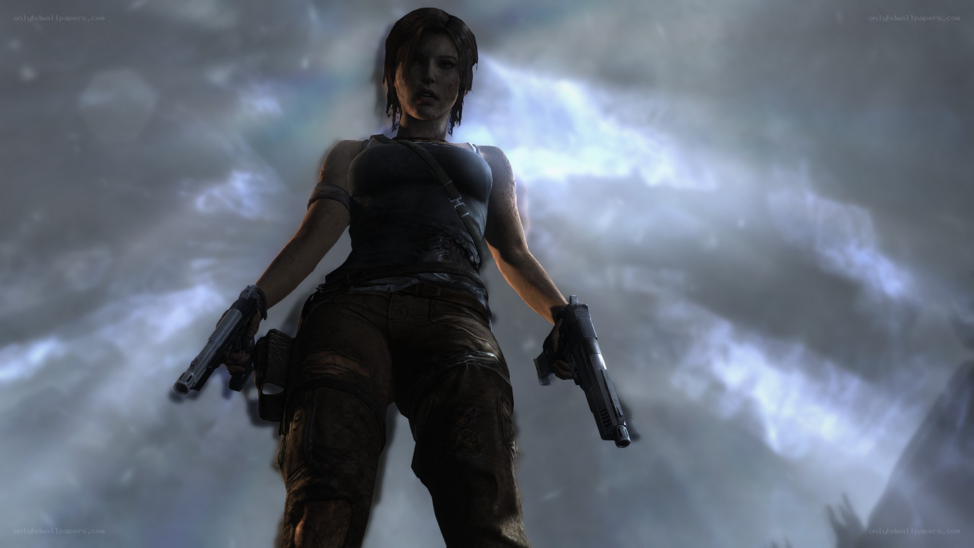 Lara Croft in stormy environment