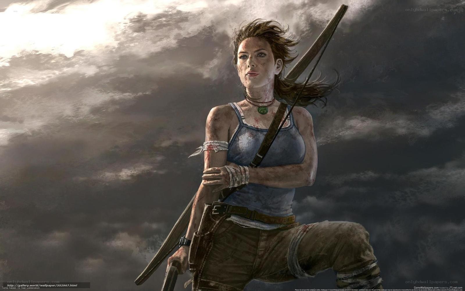 Lara Croft in stormy sky
