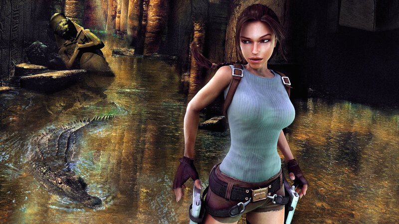 Lara Croft in Temple — Brown, Dramatic, Digital Art