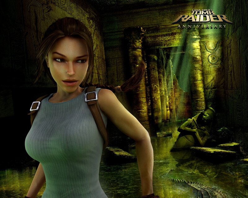 Lara Croft in Temple — Green, Dramatic, 3d Render