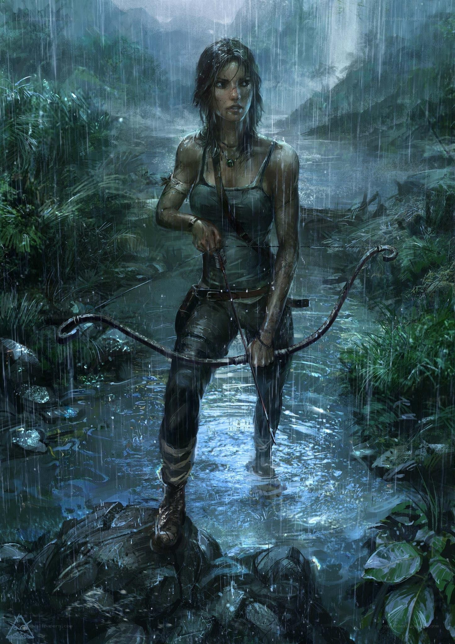 Lara Croft in the rain