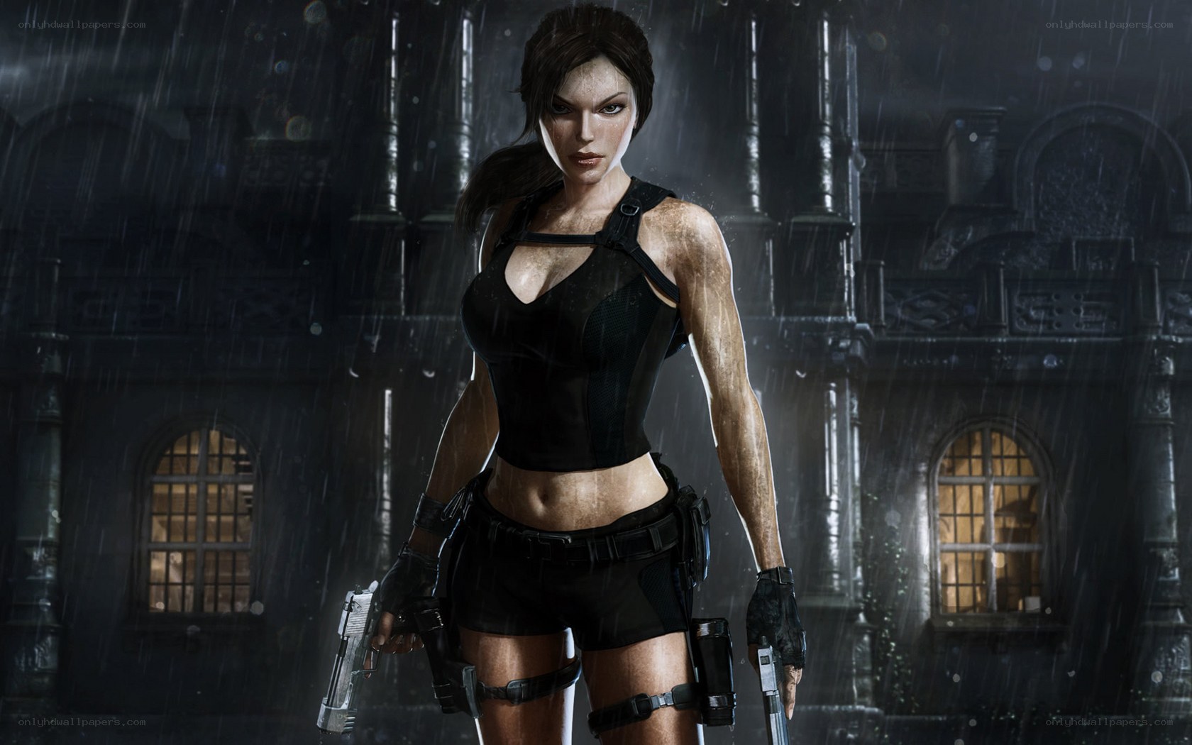 Lara Croft in the rain