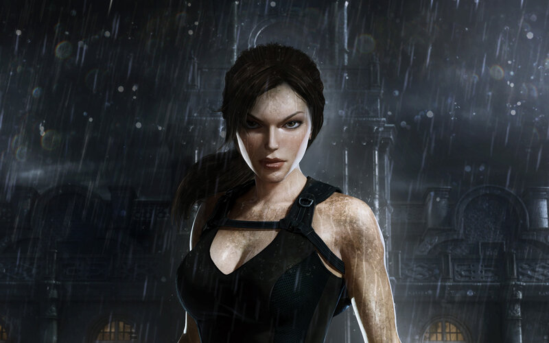 Lara Croft in the rain