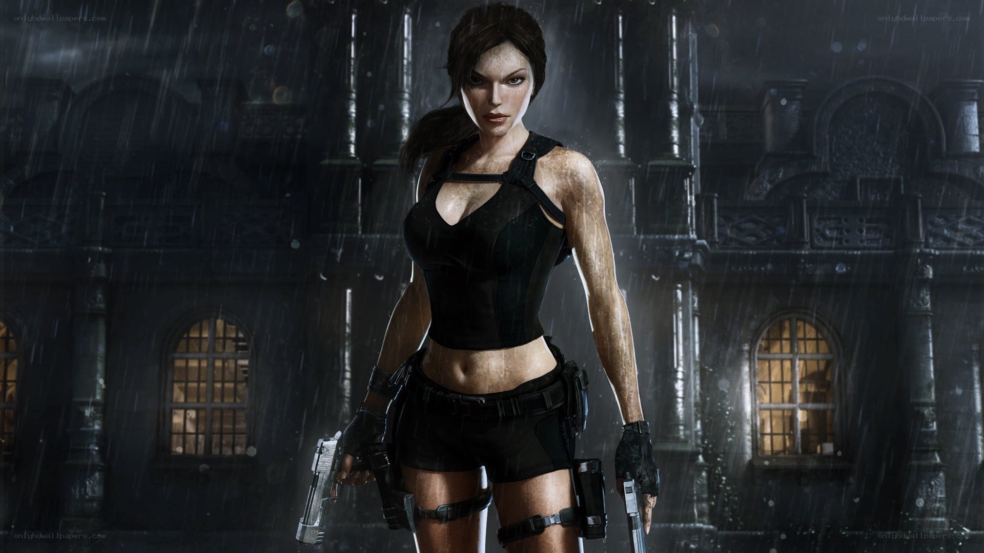 Lara Croft in the rain
