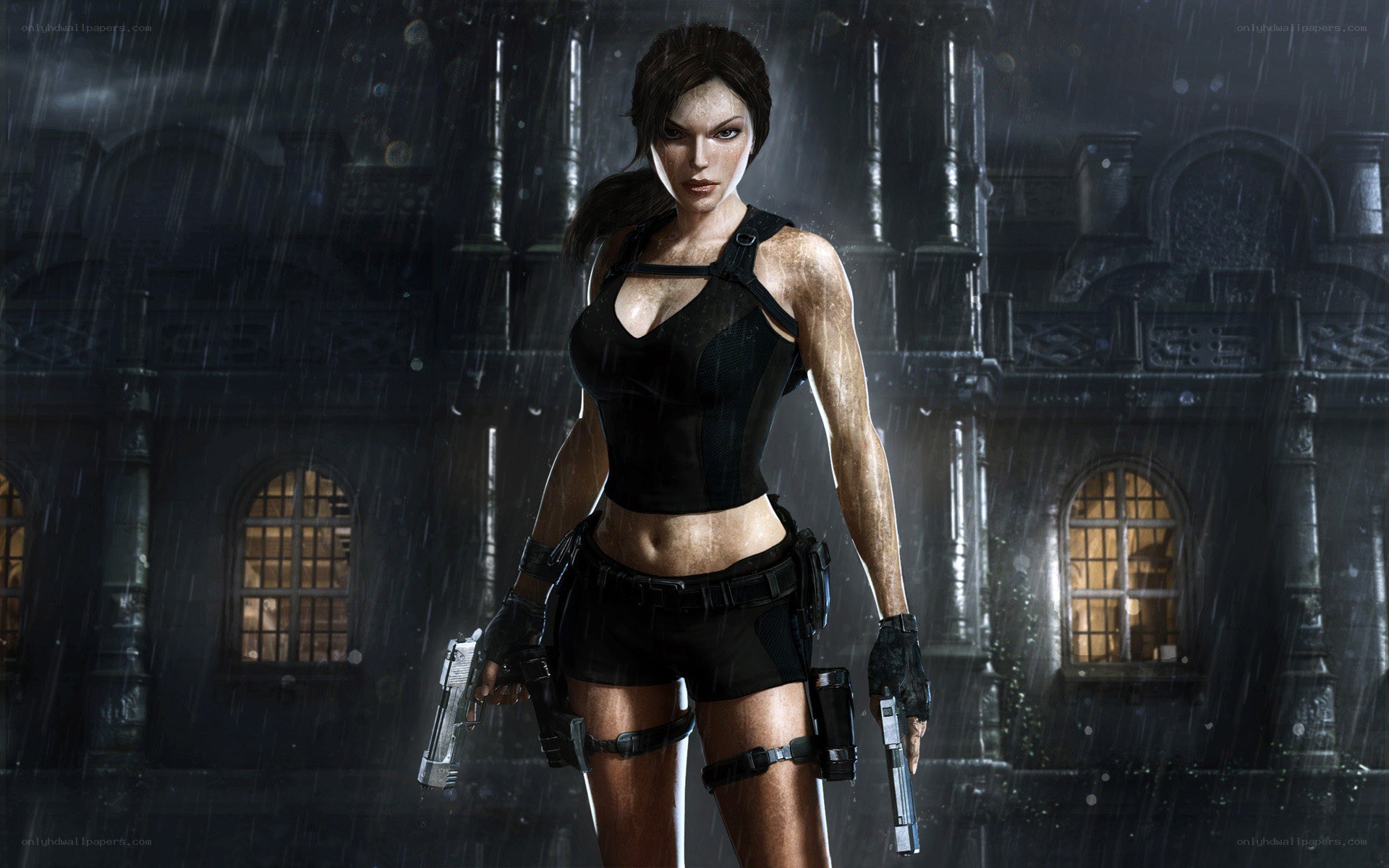 Lara Croft in the rain