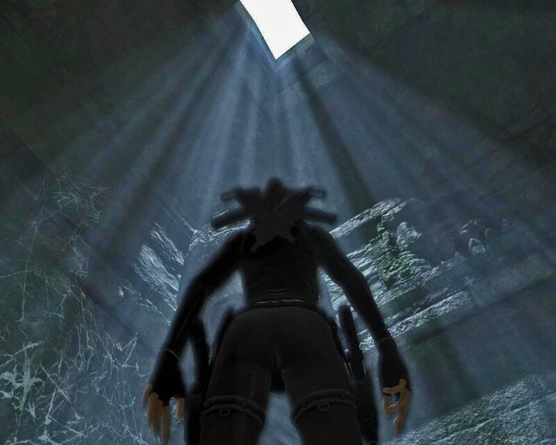 Lara Croft in Tomb — Gray, Dramatic, 3d Render