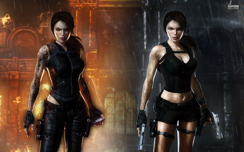Lara Croft in two game styles