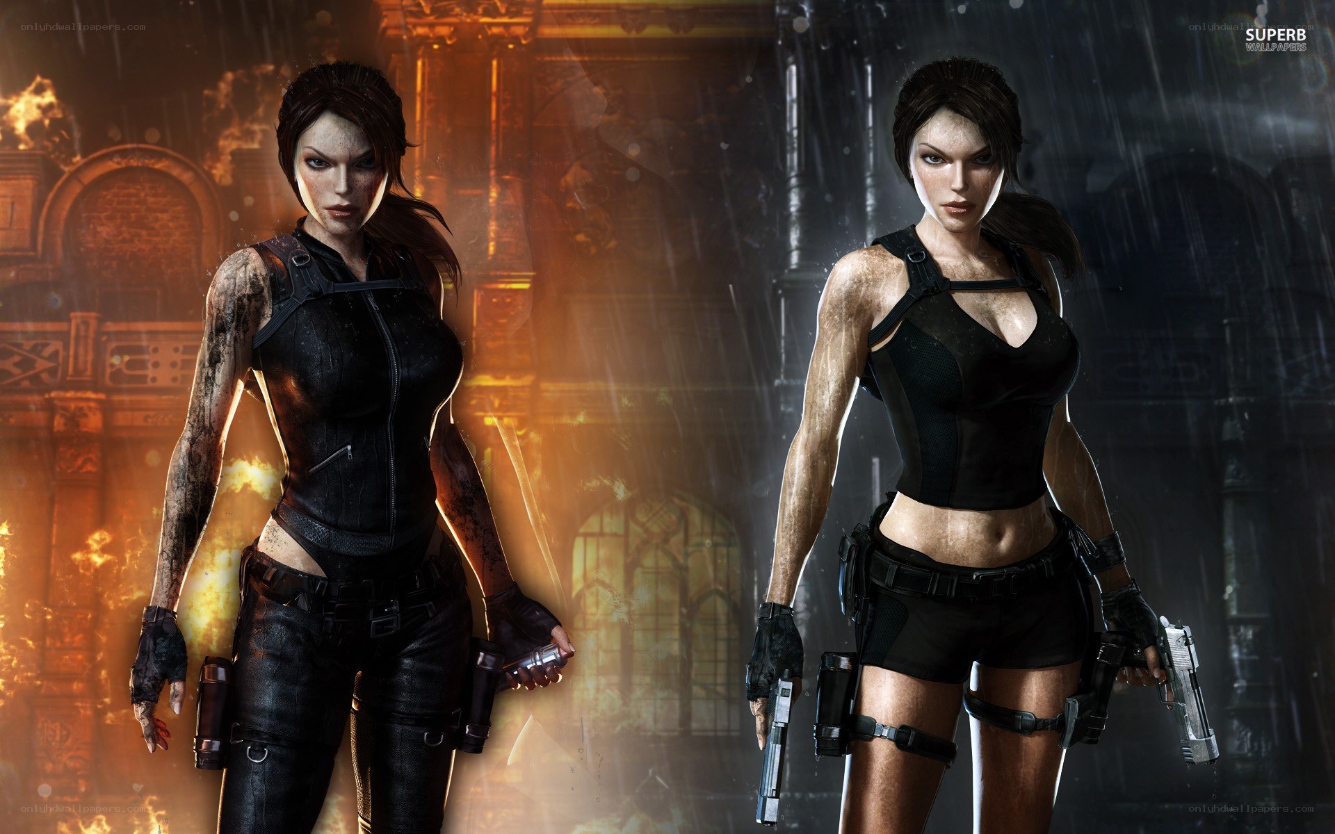 Lara Croft in two game styles
