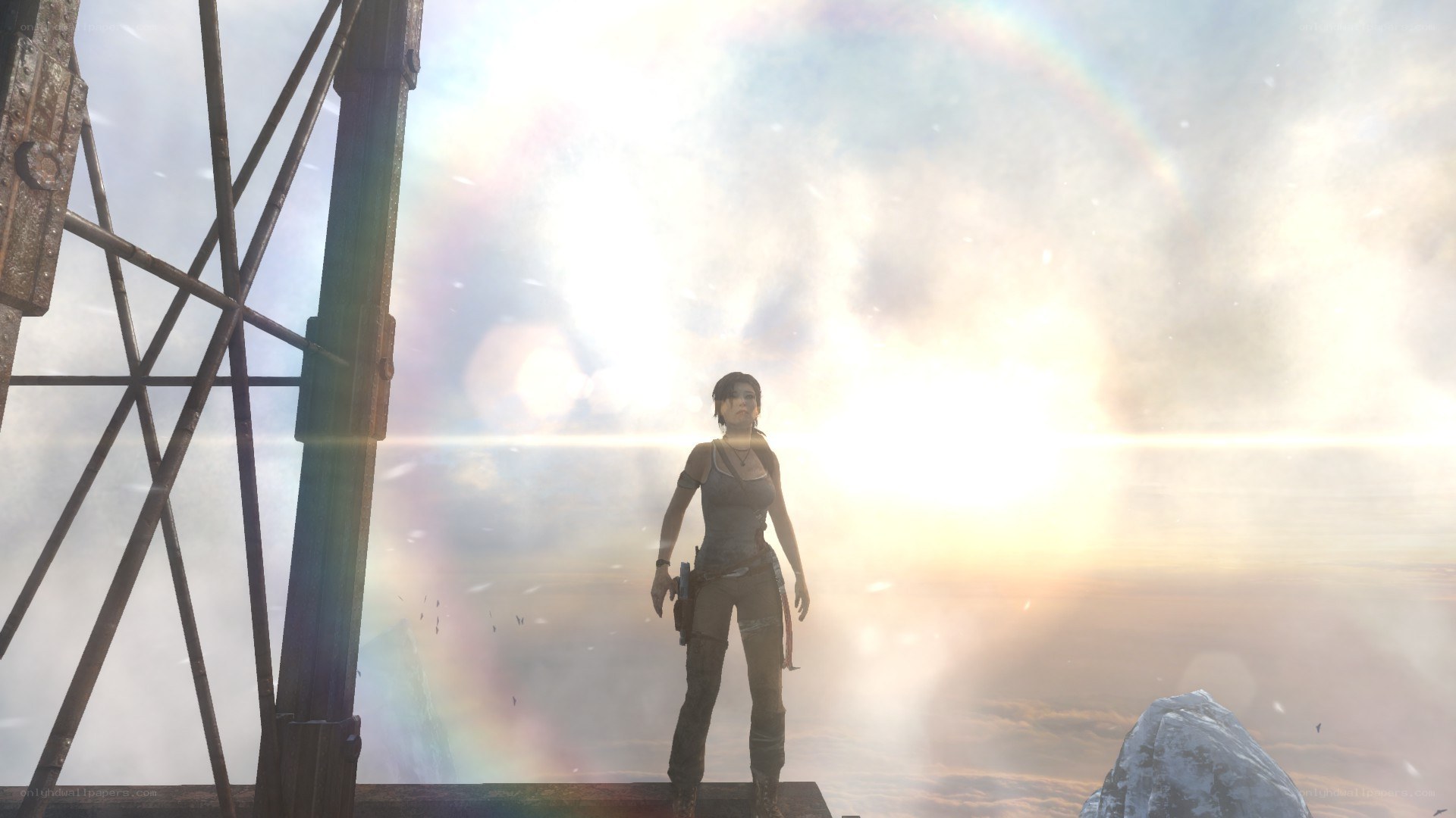 Lara Croft on a high platform